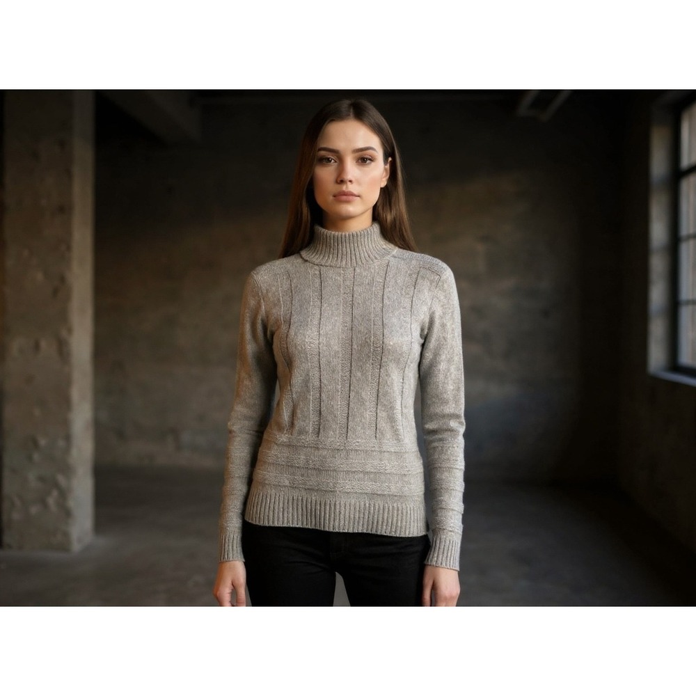 Barclay Vintage Gray Cable Knit Wool Blend Turtleneck Sweater Size XL